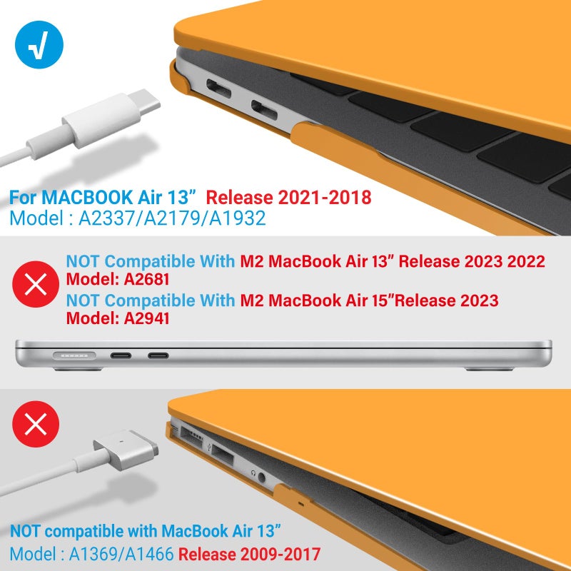 آي بينزر IBenzer متوافق مع حافظة MacBook Air 13 بوصة الجديدة 2022 2021 2020 M1 A2337 A2179 A1932 حافظة بلاستيكية صلبة مع غطاء لوحة مفاتيح لشاشة Mac Retina مع معرف اللمس Marigold MAT13-MAGD+1 - Image 4
